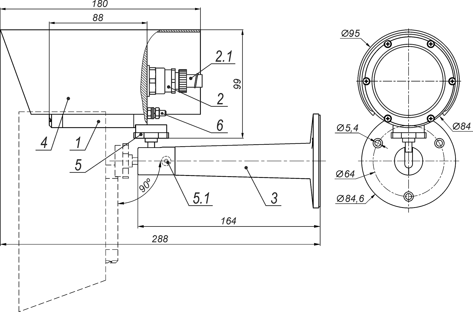 Видеокамера сетевая серии “Корунд-ВБ Смарт”ТВК-65-IP-4М/88-F28-PoE Ex. Изображение 1 Состав, габаритные и установочные размеры ТВК-65-IP-4М/88-F28-PoE+ Ex