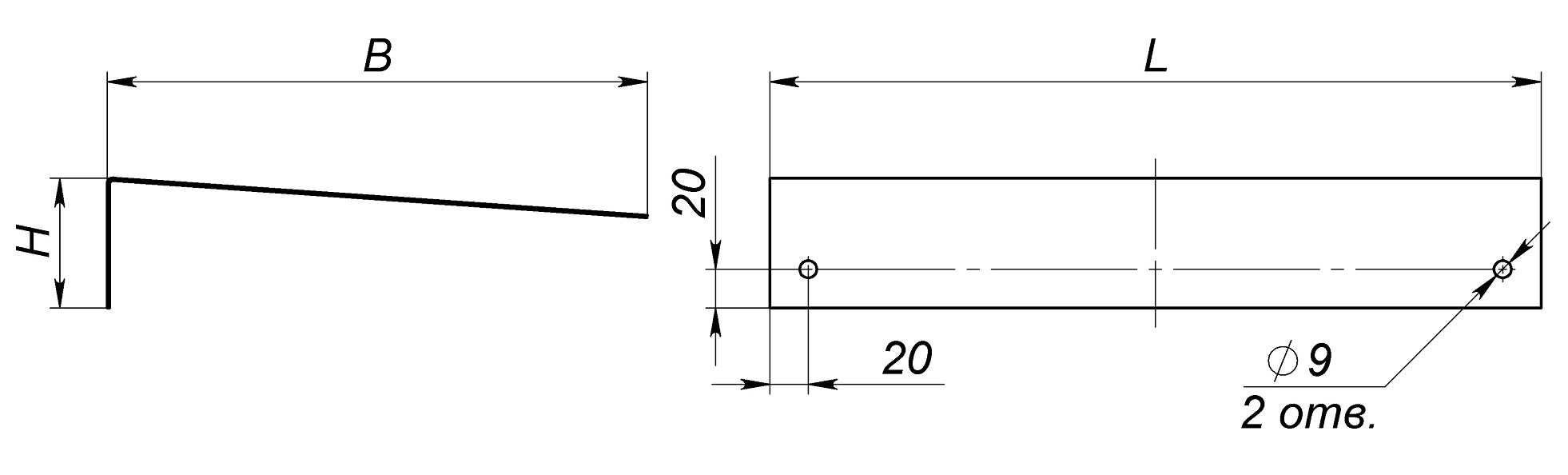 Козырек для шкафов серии ТШ (ВУК-34, ВУК-38, ВУК-54, ВУК-58) К-4. Изображение  1 Установочные и габаритные размеры козырьков серии К