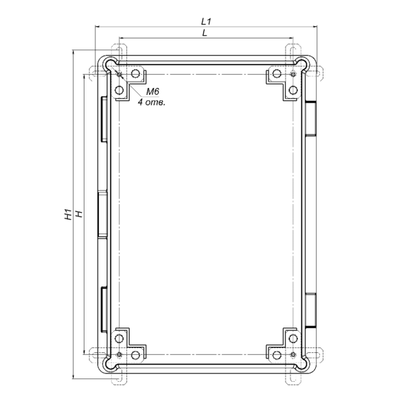 Термошкаф ТШП-40.60.26.200. Изображение  1 Расположение и габариты отверстий для крепления термошкафов ТШП к стене