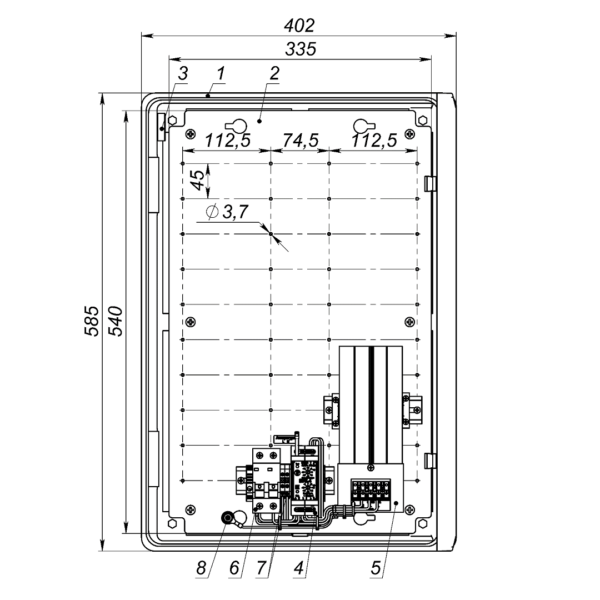 Термошкаф ТШП-40.60.26.200. Изображение  1 Устройство ТШП-40.60.26.200 (дверь открыта на 90°)