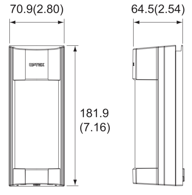 VXI-ST. Изображение 1 Габаритные размеры OPTEX VXI-ST