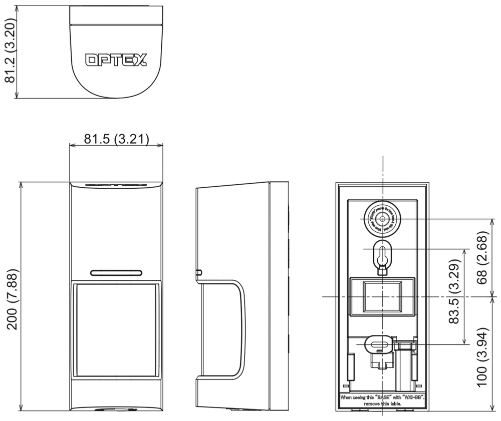 Оптико-электронный пассивные извещатель WXI-AM. Изображение 1 Габаритные размеры OPTEX WXI-AM