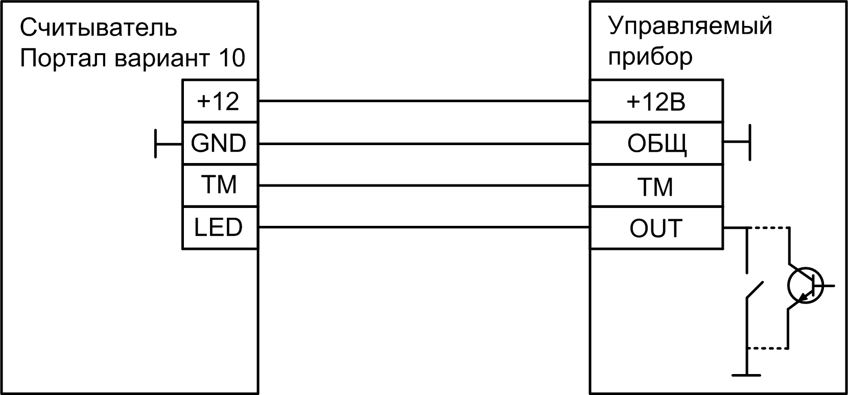 Схема подключения считывателя к управляемому прибору Считыватель Портал, вариант 10. Изображение 1