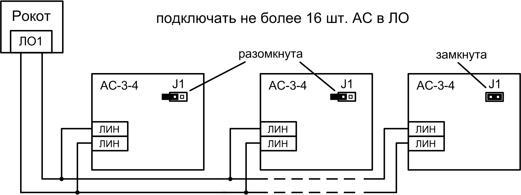 Схема подключения акустических систем «АС-3-4» (параллельное соединение) Пожарная система речевого оповещения «Рокот». Изображение 1