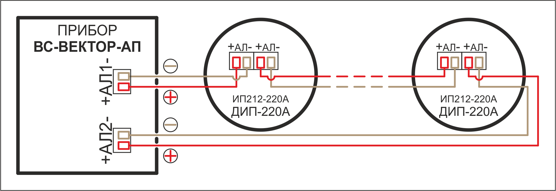 Схема подключения Извещатель пожарный дымовой оптико-электронный ИП212-220А «ДИП-220А». Изображение 1